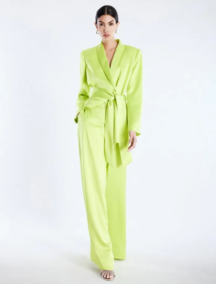 Women Harrison WideLeg Satin Trouser Lime Punch BCBG Suiting
