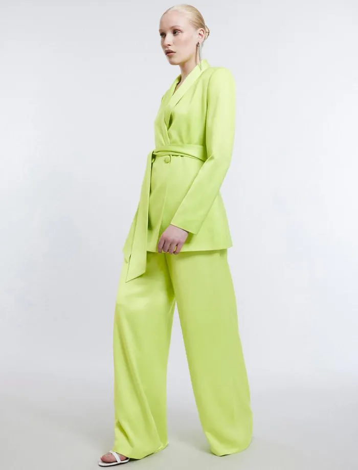 Women Harrison WideLeg Satin Trouser Lime Punch BCBG Suiting