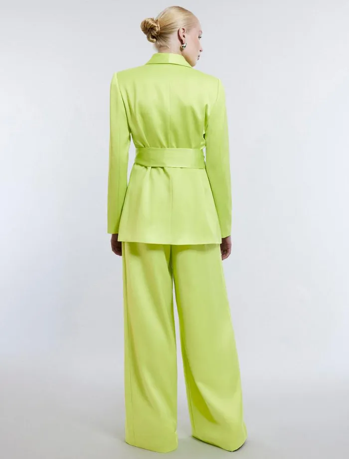 Women Harrison WideLeg Satin Trouser Lime Punch BCBG Suiting