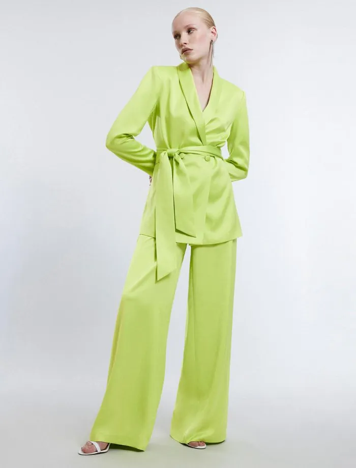 Women Harrison WideLeg Satin Trouser Lime Punch BCBG Suiting