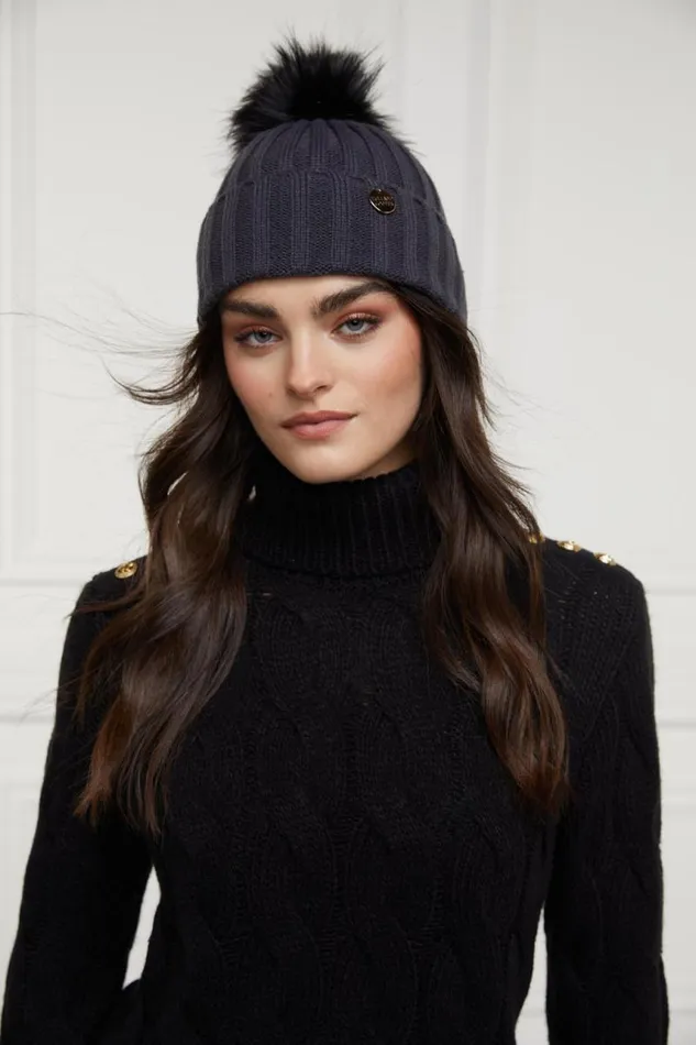 Women Hats and Headbands Holland Cooper Rib Bobble Hat Grey
