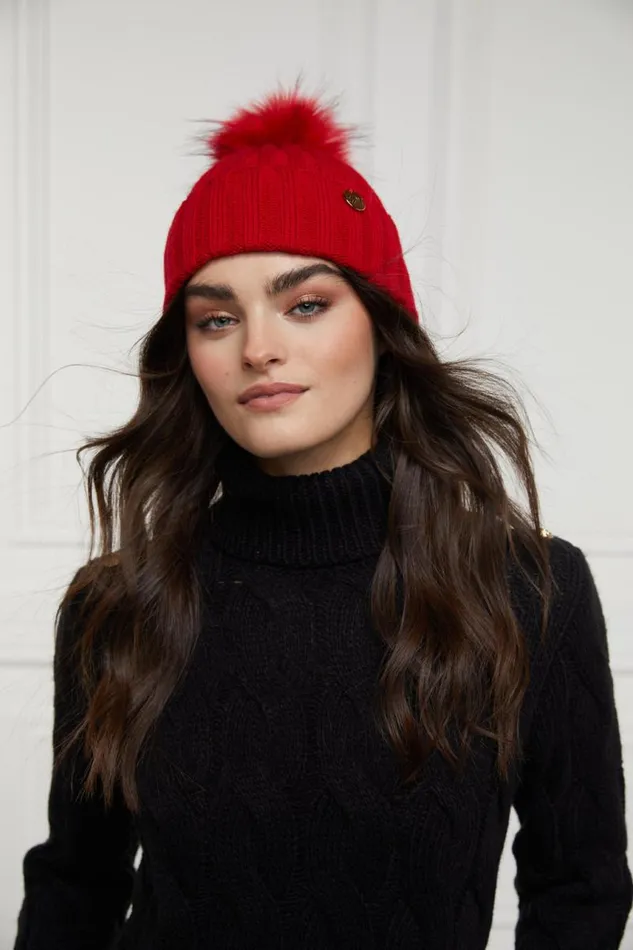 Women Hats and Headbands Holland Cooper Rib Bobble Hat Red