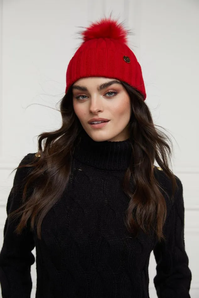 Women Hats and Headbands Holland Cooper Rib Bobble Hat Red Women Hats and Headbands Holland Cooper Rib Bobble Hat Red