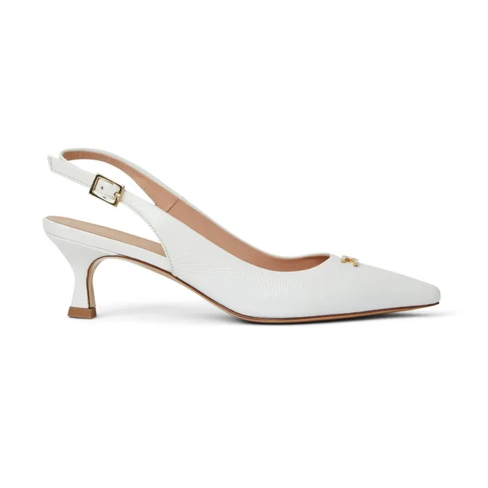 Women Heels Bruno Magli FIONA Slingback Pump WHITE CRINKLED PATENT