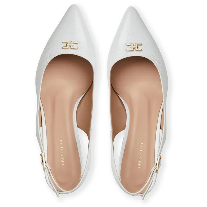 Women Heels Bruno Magli FIONA Slingback Pump WHITE CRINKLED PATENT