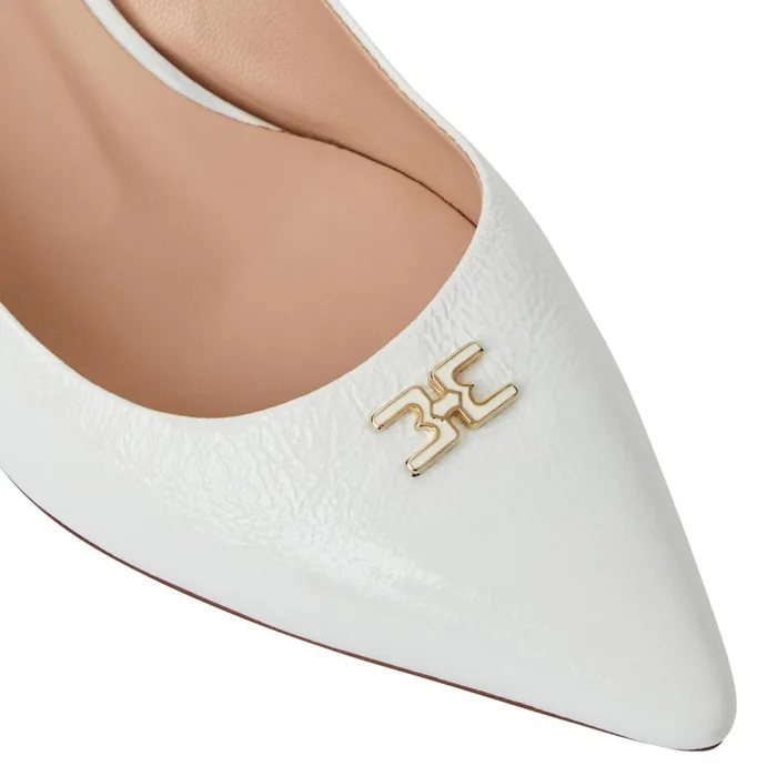 Women Heels Bruno Magli FIONA Slingback Pump WHITE CRINKLED PATENT