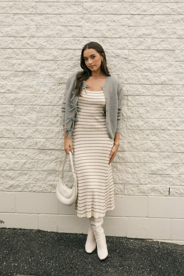 Women Henry Striped Dress CreamMocha Fall Dresses Petal and Pup