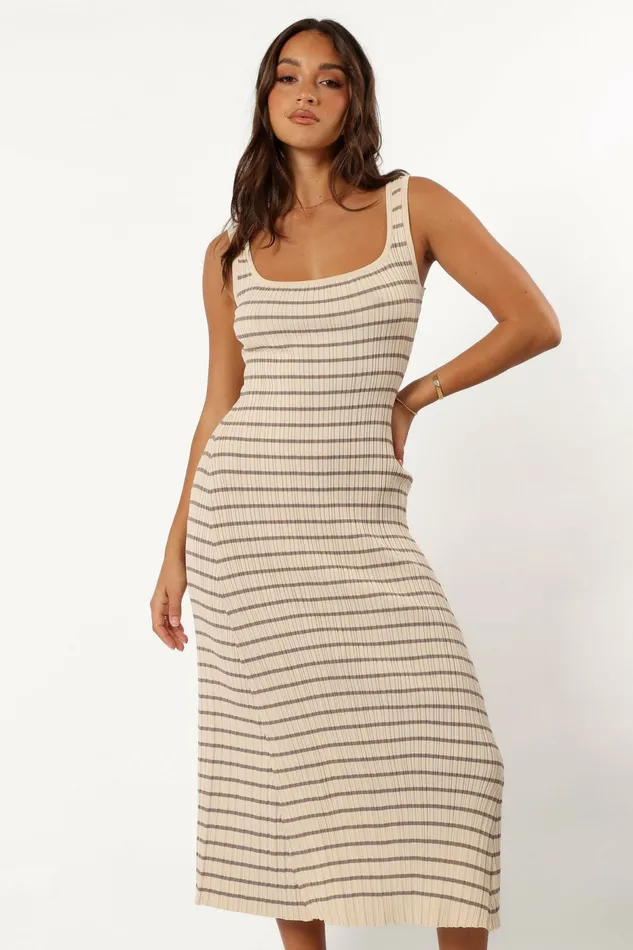 Women Henry Striped Dress CreamMocha Fall Dresses Petal and Pup