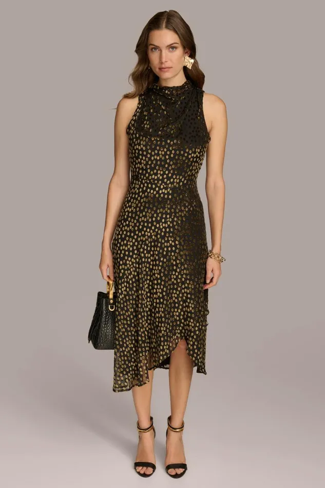 Women HIGH COWL NECK DRESS Blackgold Multi Donna Karan New York Dresses And Jumpsuits Women HIGH COWL NECK DRESS Blackgold Multi Donna Karan New York Dresses And Jumpsuits