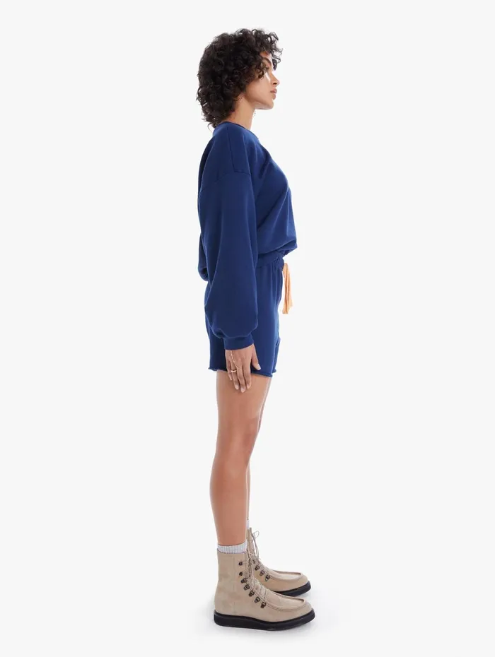 Women High Rise Mother Denim The Bender Short Fray Dark Blue