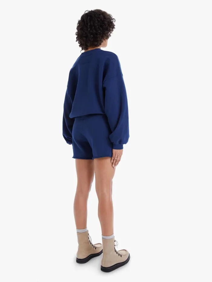 Women High Rise Mother Denim The Bender Short Fray Dark Blue