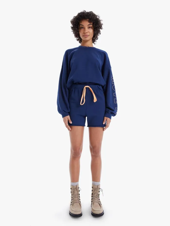 Women High Rise Mother Denim The Bender Short Fray Dark Blue