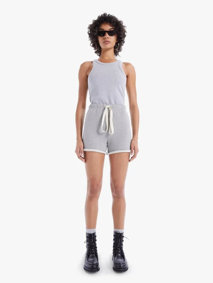 Women High Rise Mother Denim The Bender Short Fray Open Grey