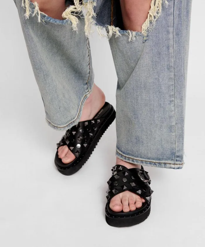 Women IGGY STUDDED CROSS OVER SLIDE One Teaspoon Footwear Women IGGY STUDDED CROSS OVER SLIDE One Teaspoon Footwear