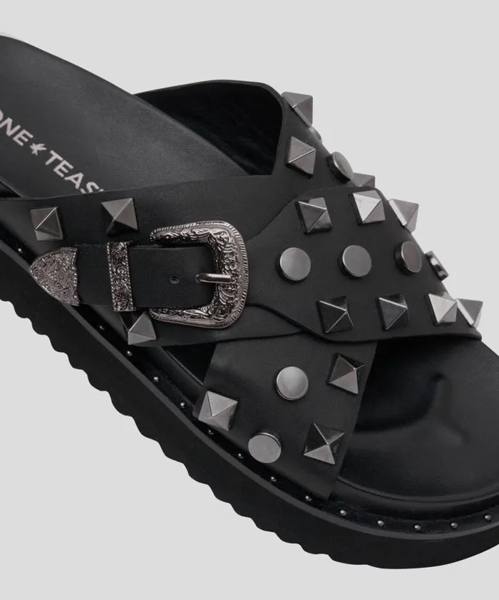 Women IGGY STUDDED CROSS OVER SLIDE One Teaspoon Footwear Women IGGY STUDDED CROSS OVER SLIDE One Teaspoon Footwear