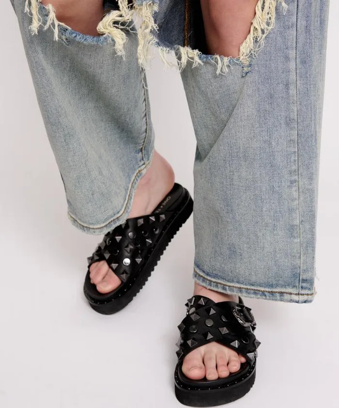 Women IGGY STUDDED CROSS OVER SLIDE One Teaspoon Footwear Women IGGY STUDDED CROSS OVER SLIDE One Teaspoon Footwear
