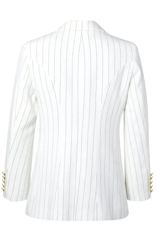 Women In Stock Tailoring Holland Cooper Double Breasted Blazer Oyster Linen Pinstripe