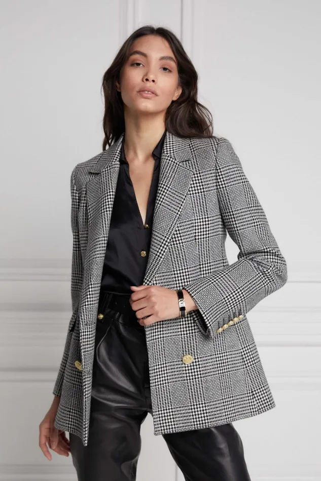 Women In Stock Tailoring Holland Cooper Double Breasted Blazer Prince Of Wales Mono Women In Stock Tailoring Holland Cooper Double Breasted Blazer Prince Of Wales Mono