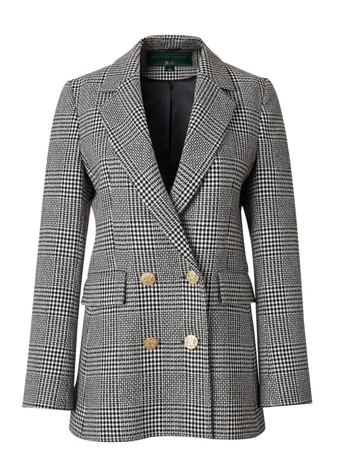 Women In Stock Tailoring Holland Cooper Double Breasted Blazer Prince Of Wales Mono