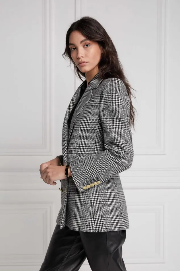Women In Stock Tailoring Holland Cooper Double Breasted Blazer Prince Of Wales Mono