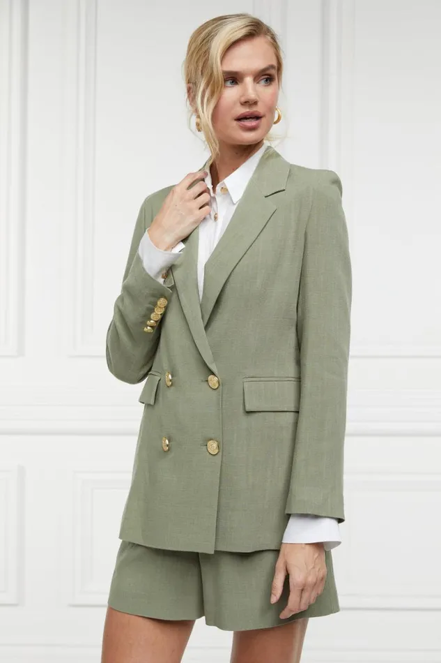 Women In Stock Tailoring Holland Cooper Double Breasted Blazer Sage Linen