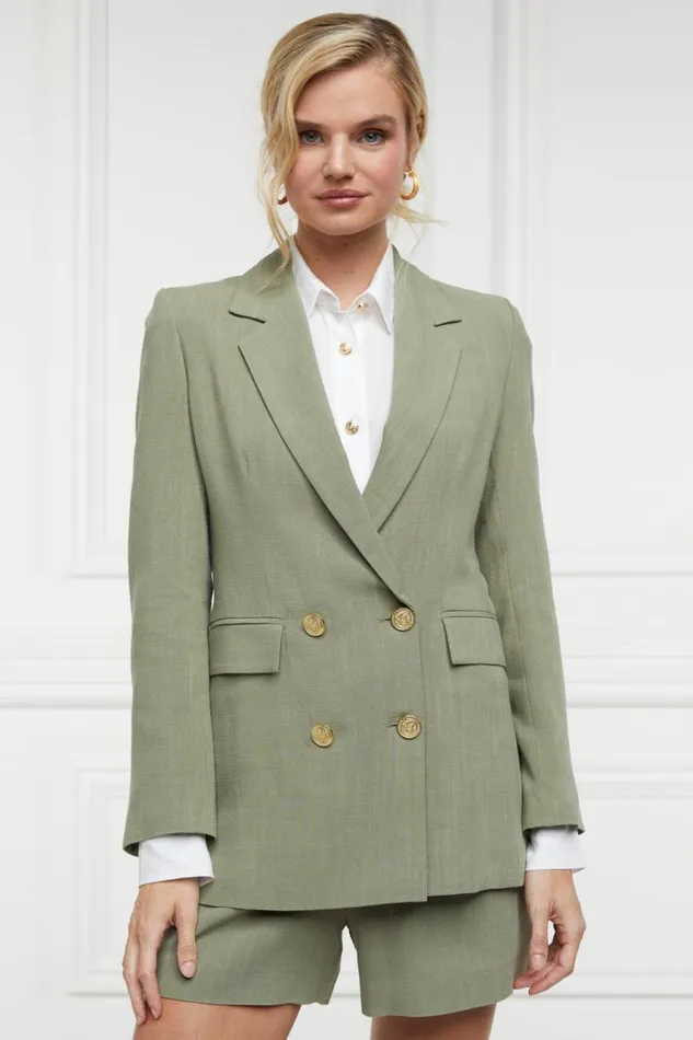 Women In Stock Tailoring Holland Cooper Double Breasted Blazer Sage Linen