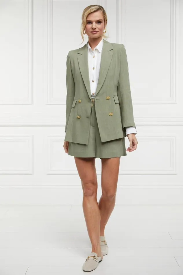 Women In Stock Tailoring Holland Cooper Double Breasted Blazer Sage Linen