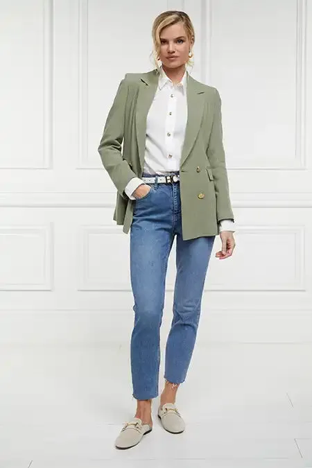 Women In Stock Tailoring Holland Cooper Double Breasted Blazer Sage Linen
