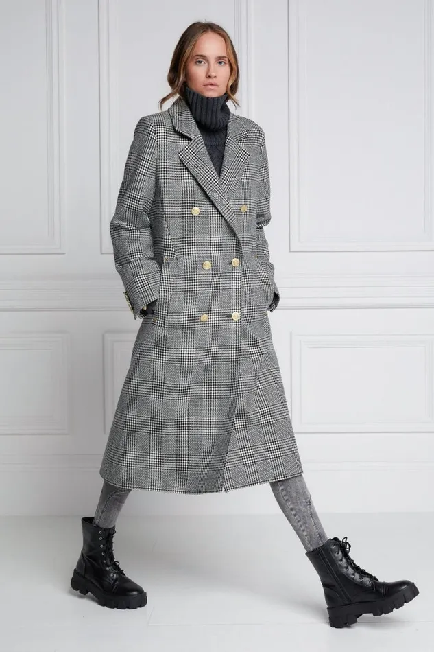 Women In Stock Tailoring Holland Cooper Double Breasted Coat Prince Of Wales Mono Women In Stock Tailoring Holland Cooper Double Breasted Coat Prince Of Wales Mono