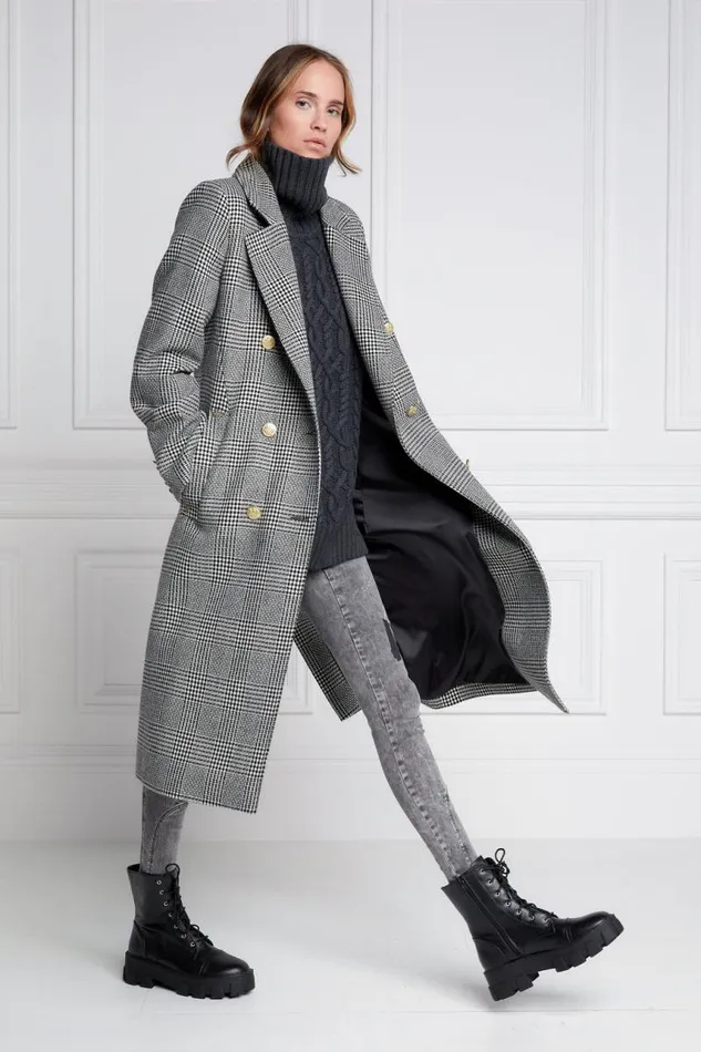 Women In Stock Tailoring Holland Cooper Double Breasted Coat Prince Of Wales Mono