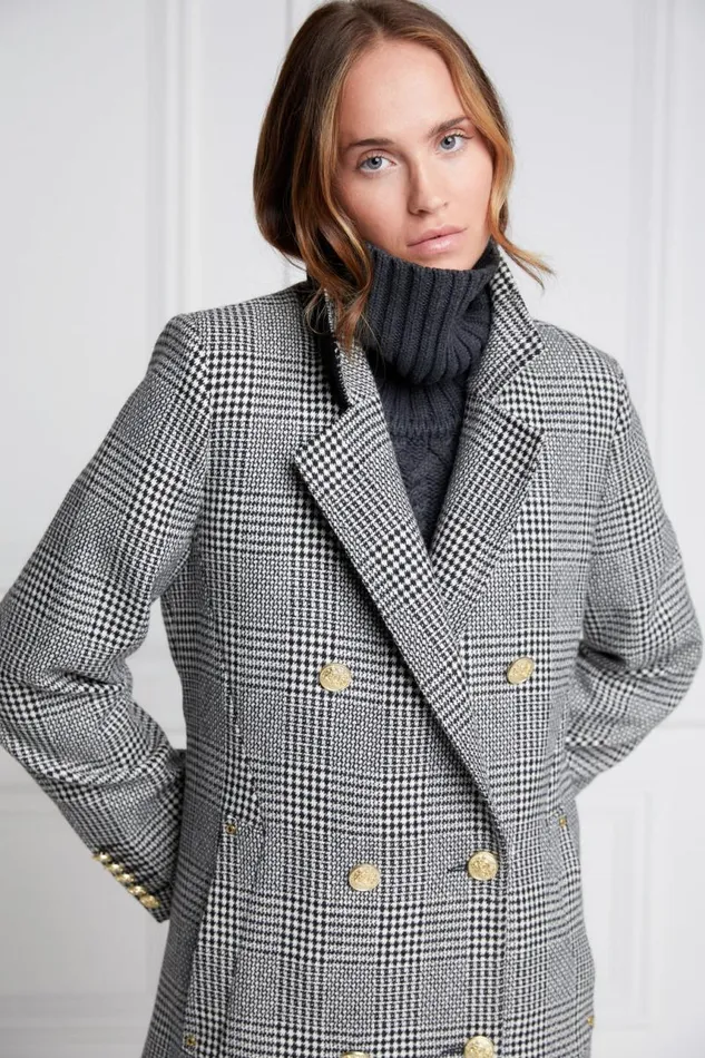 Women In Stock Tailoring Holland Cooper Double Breasted Coat Prince Of Wales Mono