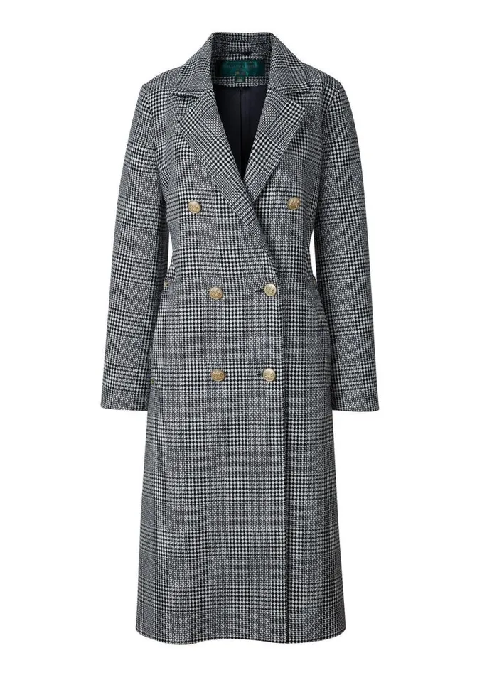 Women In Stock Tailoring Holland Cooper Double Breasted Coat Prince Of Wales Mono