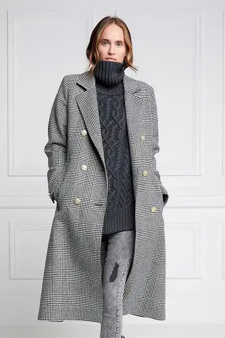 Women In Stock Tailoring Holland Cooper Double Breasted Coat Prince Of Wales Mono