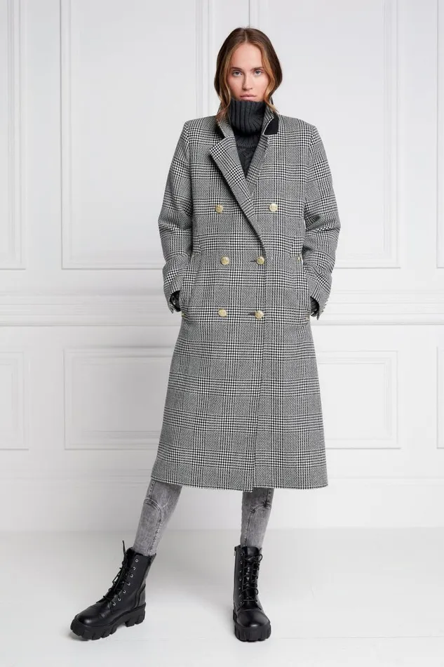 Women In Stock Tailoring Holland Cooper Double Breasted Coat Prince Of Wales Mono