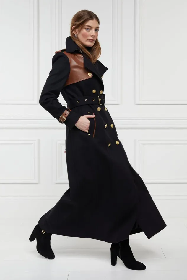 Women In Stock Tailoring Holland Cooper Full Length Marlborough Trench Coat Soft Black Tan
