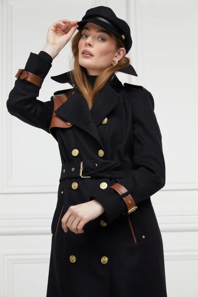 Women In Stock Tailoring Holland Cooper Full Length Marlborough Trench Coat Soft Black Tan