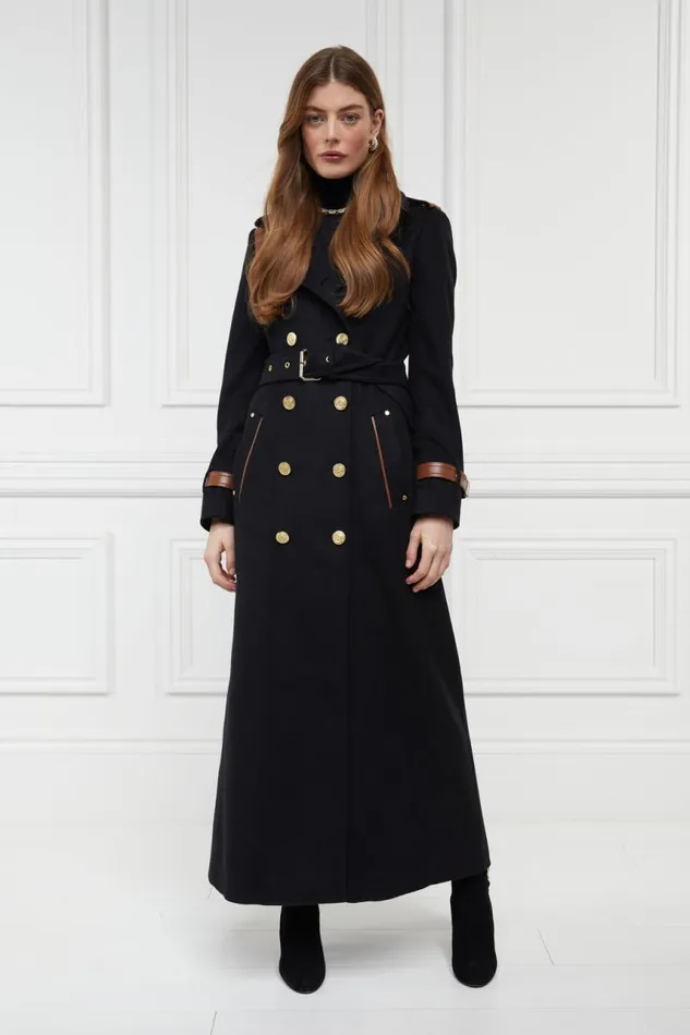 Women In Stock Tailoring Holland Cooper Full Length Marlborough Trench Coat Soft Black Tan