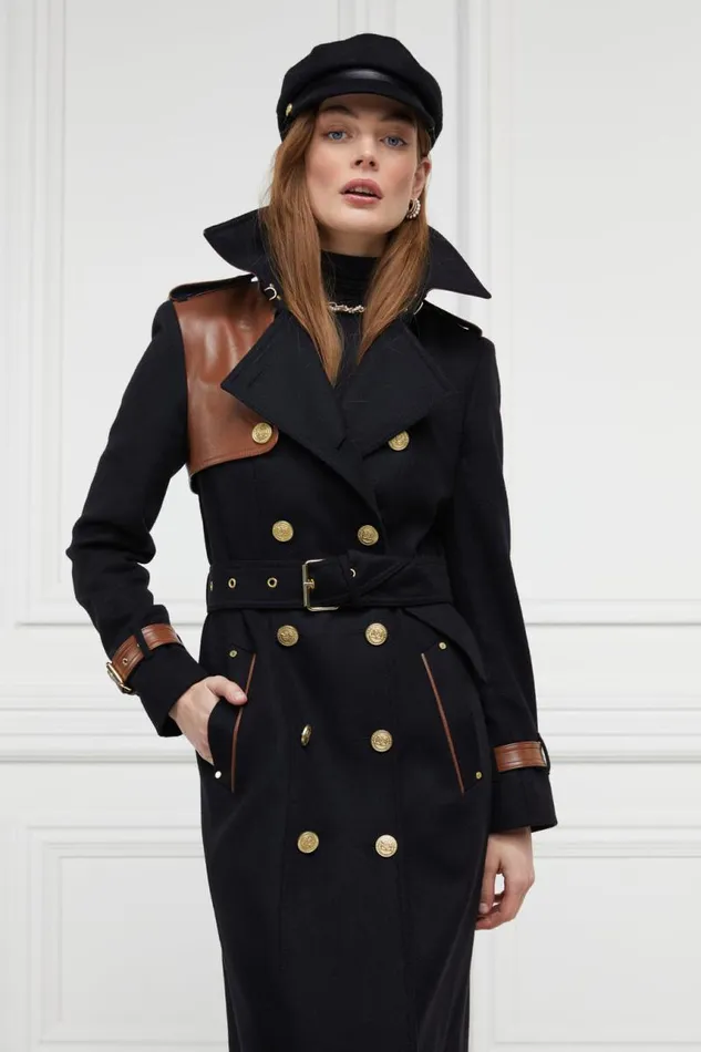 Women In Stock Tailoring Holland Cooper Full Length Marlborough Trench Coat Soft Black Tan