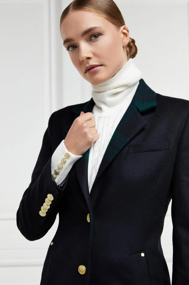 Women In Stock Tailoring Holland Cooper Full Length Regency Coat Soft Navy Blackwatch