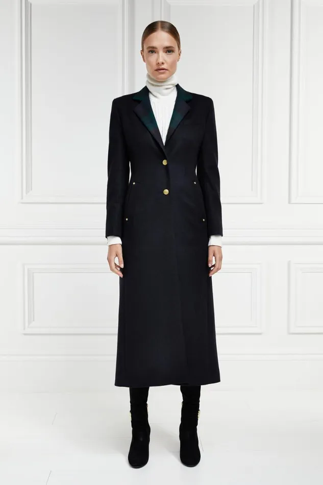 Women In Stock Tailoring Holland Cooper Full Length Regency Coat Soft Navy Blackwatch