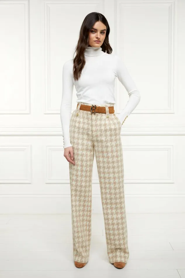 Women In Stock Tailoring Holland Cooper High Waisted Straight Trouser Camel Houndstooth Women In Stock Tailoring Holland Cooper High Waisted Straight Trouser Camel Houndstooth