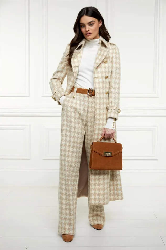 Women In Stock Tailoring Holland Cooper High Waisted Straight Trouser Camel Houndstooth
