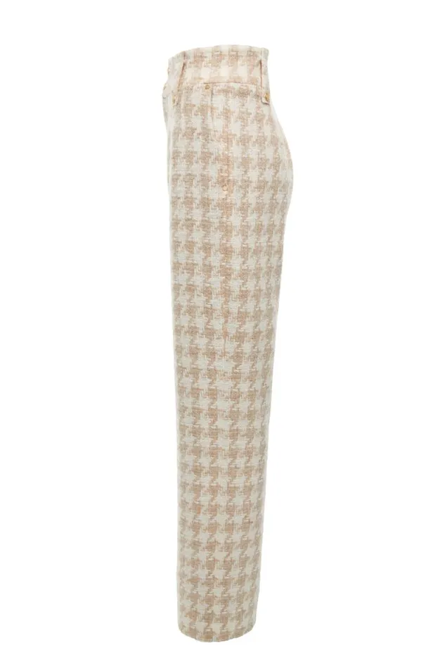 Women In Stock Tailoring Holland Cooper High Waisted Straight Trouser Camel Houndstooth