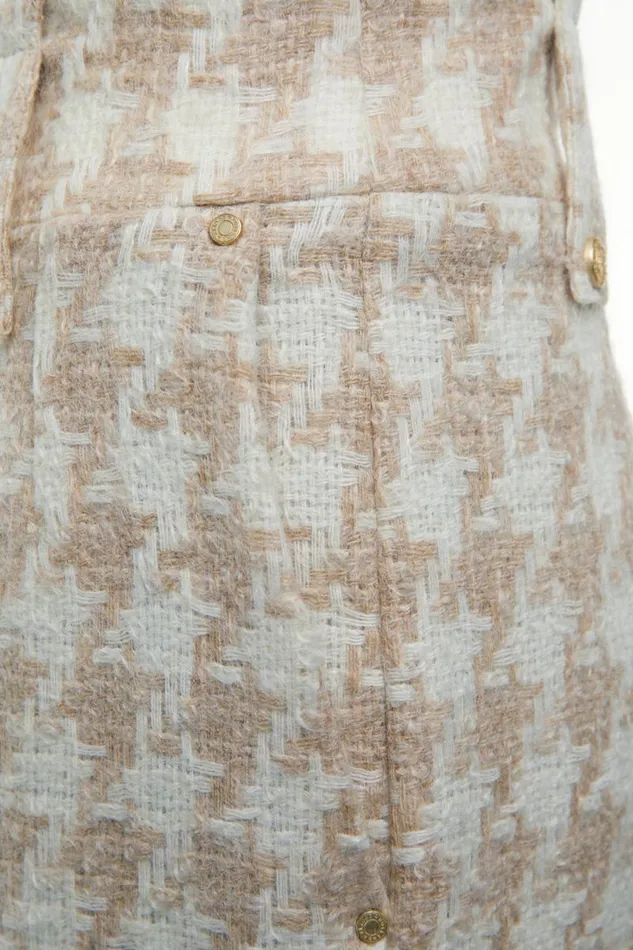Women In Stock Tailoring Holland Cooper High Waisted Straight Trouser Camel Houndstooth