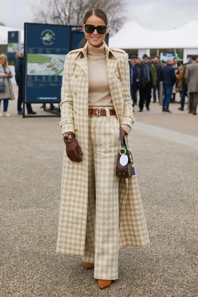 Women In Stock Tailoring Holland Cooper High Waisted Straight Trouser Camel Houndstooth