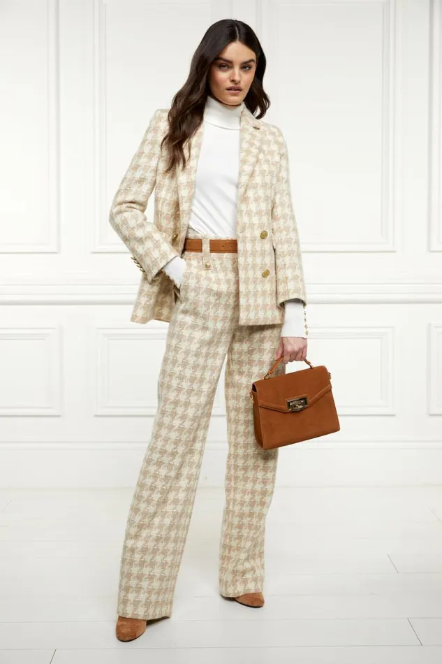 Women In Stock Tailoring Holland Cooper High Waisted Straight Trouser Camel Houndstooth