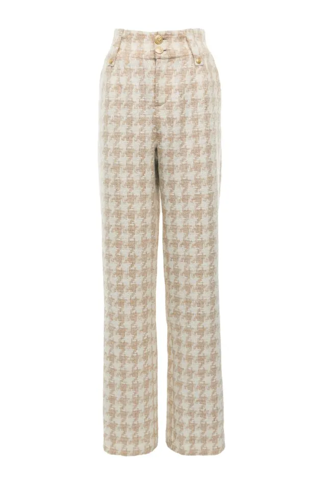 Women In Stock Tailoring Holland Cooper High Waisted Straight Trouser Camel Houndstooth