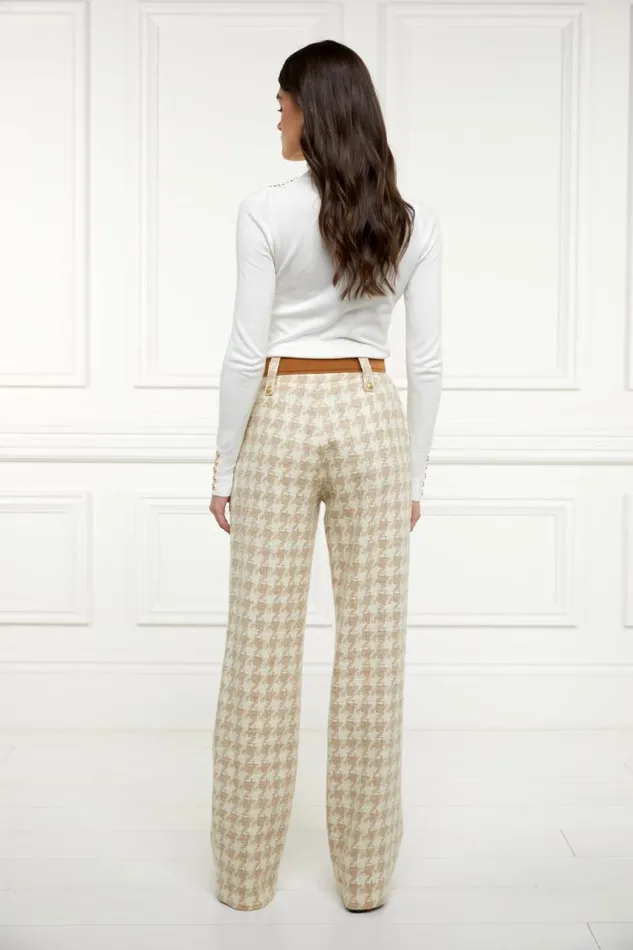 Women In Stock Tailoring Holland Cooper High Waisted Straight Trouser Camel Houndstooth