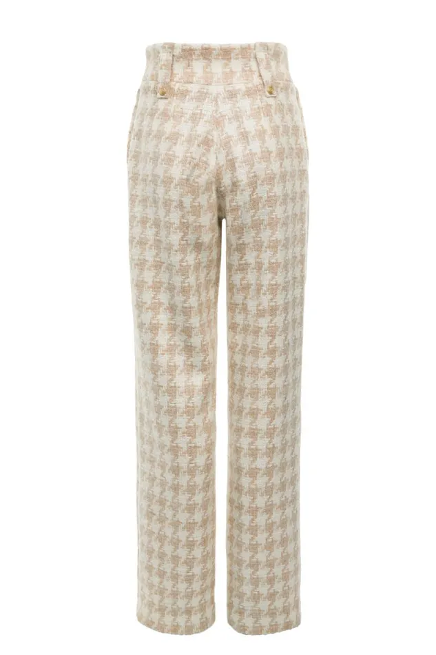 Women In Stock Tailoring Holland Cooper High Waisted Straight Trouser Camel Houndstooth