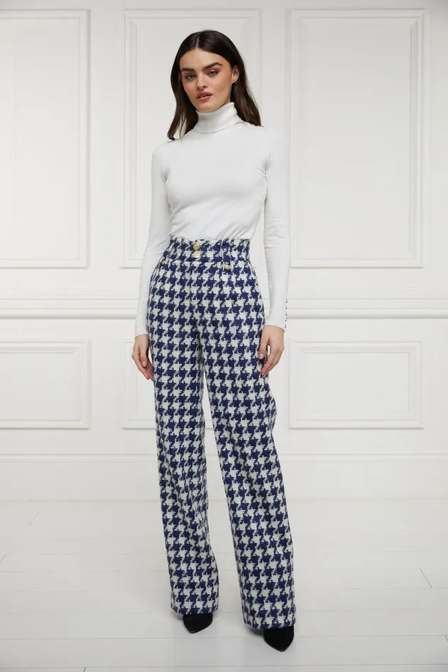 Women In Stock Tailoring Holland Cooper High Waisted Straight Trouser Large Scale Navy Houndstooth Women In Stock Tailoring Holland Cooper High Waisted Straight Trouser Large Scale Navy Houndstooth